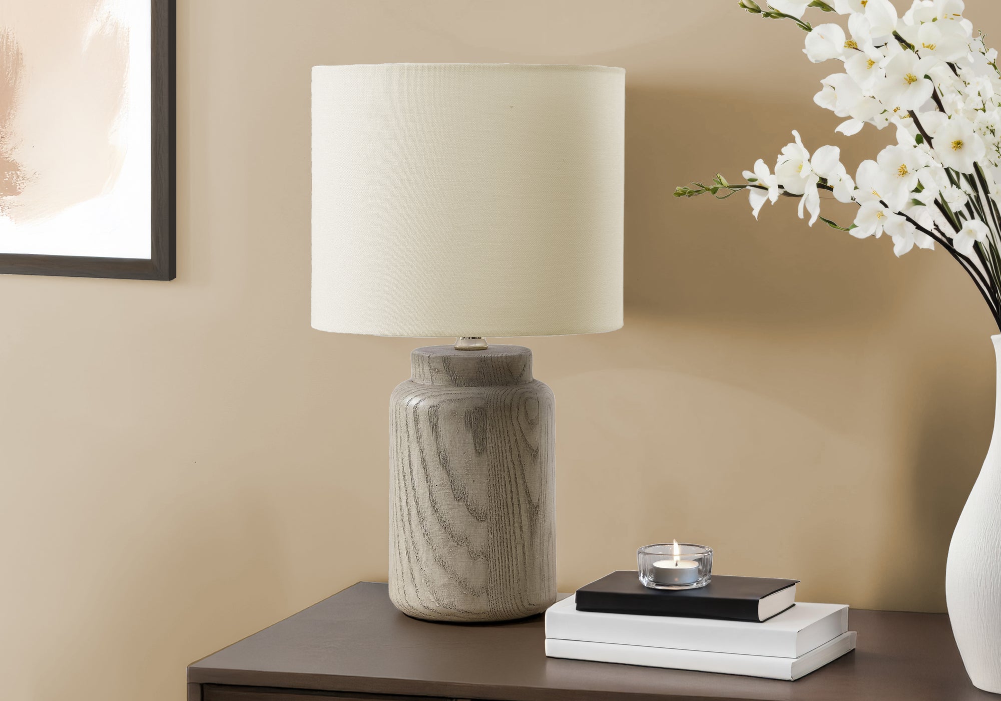 MN-779795    Lighting, 17"H, Table Lamp, Taupe Resin, Ivory / Cream Shade
