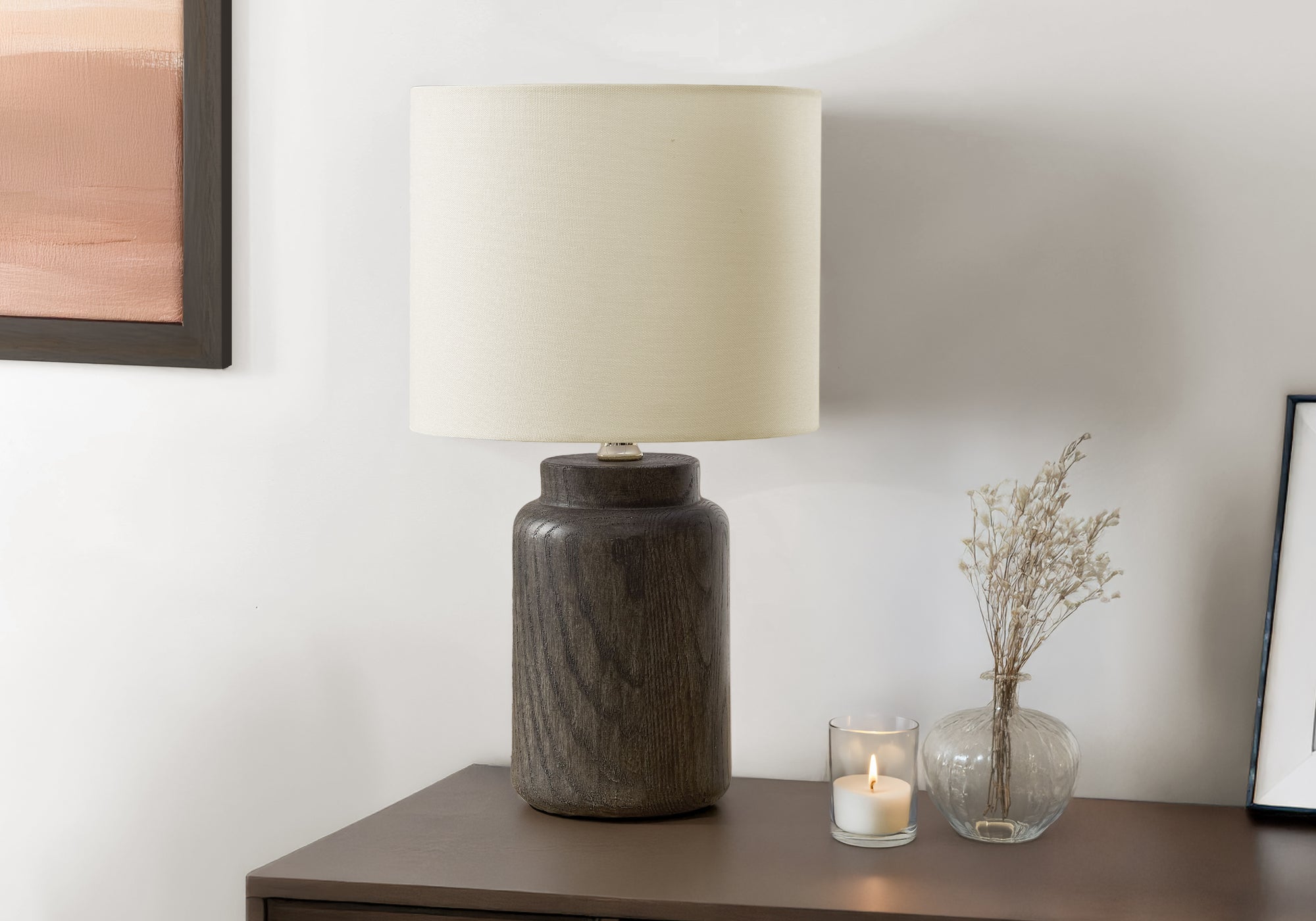 MN-789796    Lighting, 17"H, Table Lamp, Brown Resin, Ivory / Cream Shade, Contemporary, Modern