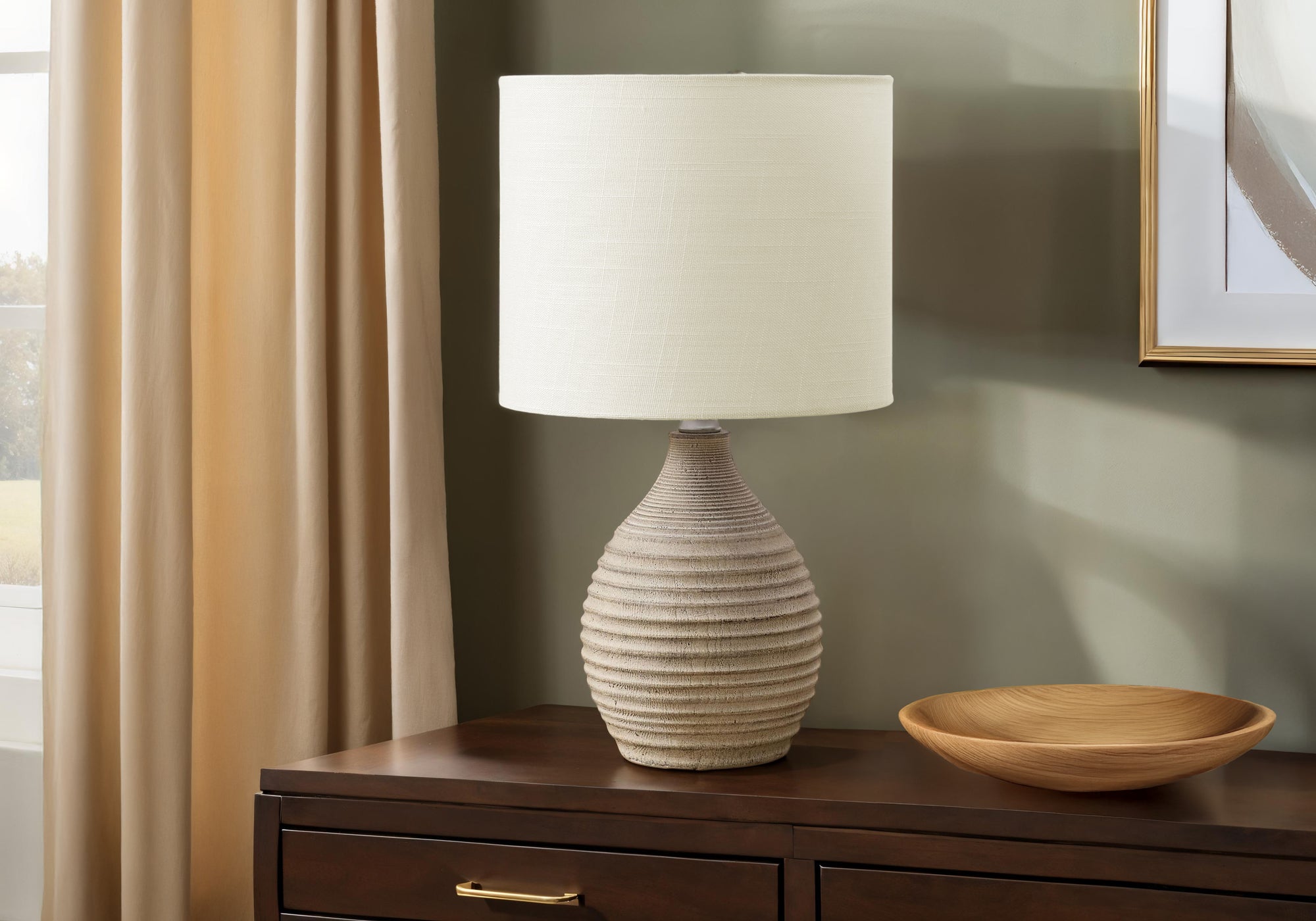 MN-999846    Lighting, 17"H, Table Lamp, Brown Resin, Ivory / Cream Shade, Contemporary, Modern