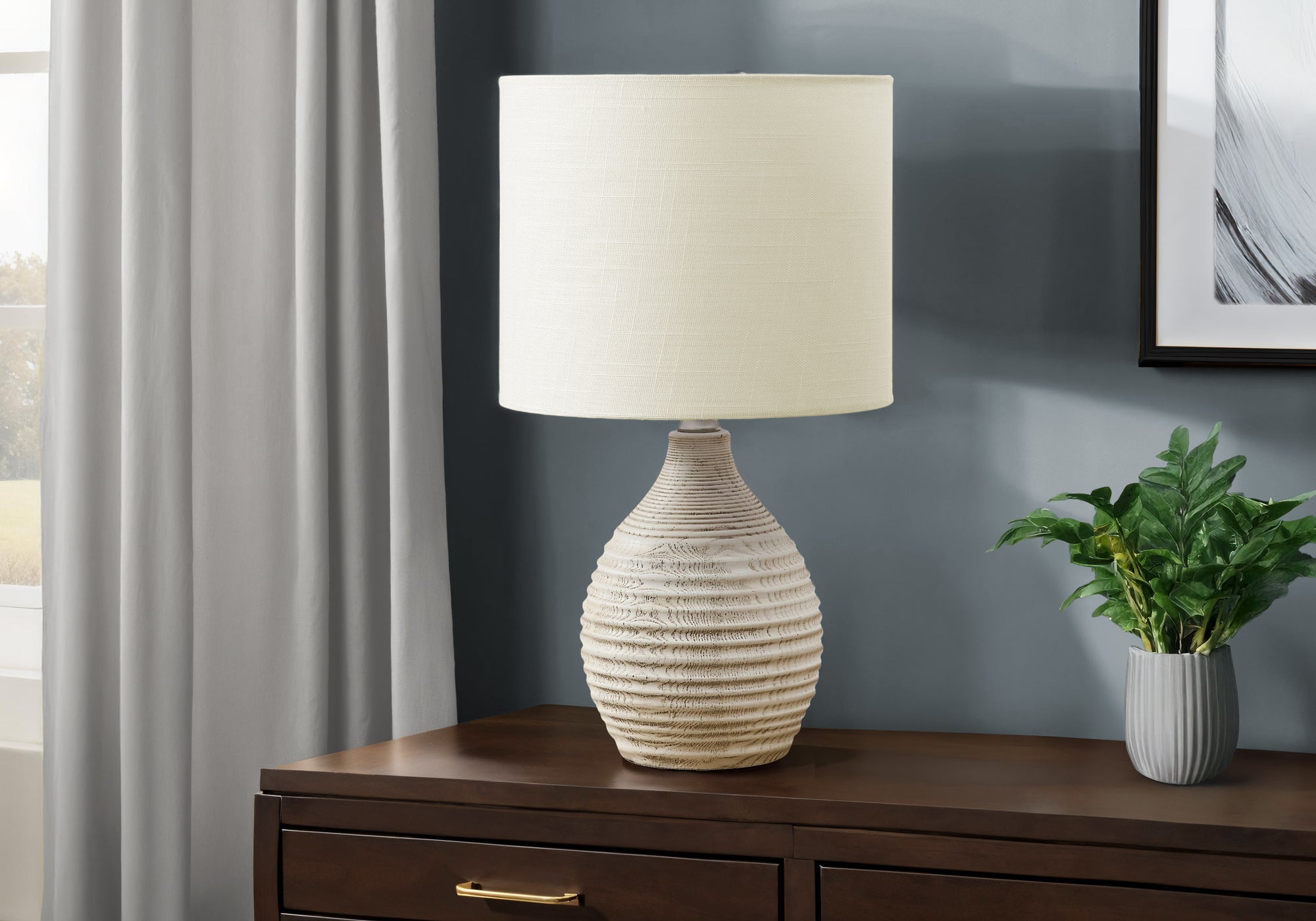 MN-119848    Lighting, 17"H, Table Lamp, Ivory Resin, Ivory / Cream Shade, Contemporary, Modern