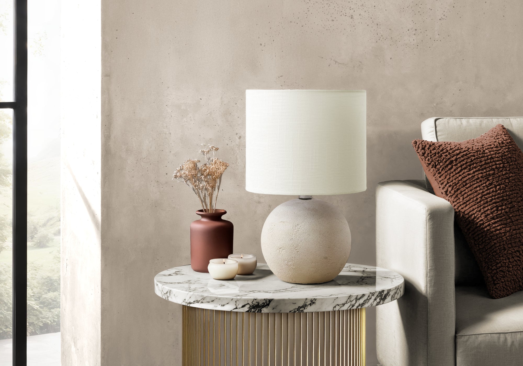 MN-139851    Lighting, Table Lamp, 16"H, Ivory Concrete, Ivory / Cream Shade, Contemporary, Modern