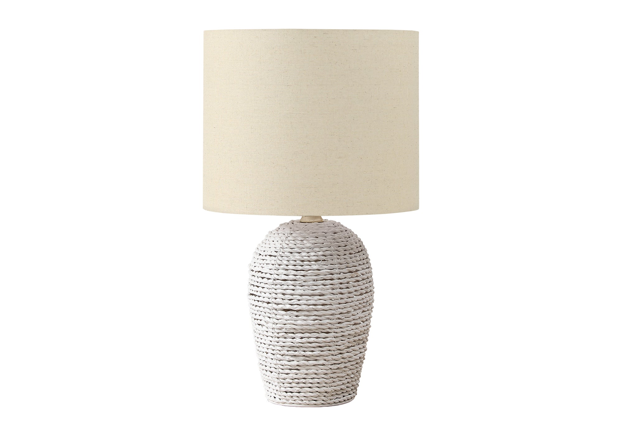 MN-169855    Lighting, 17"H, Table Lamp, White Rattan, Beige Shade, Transitional
