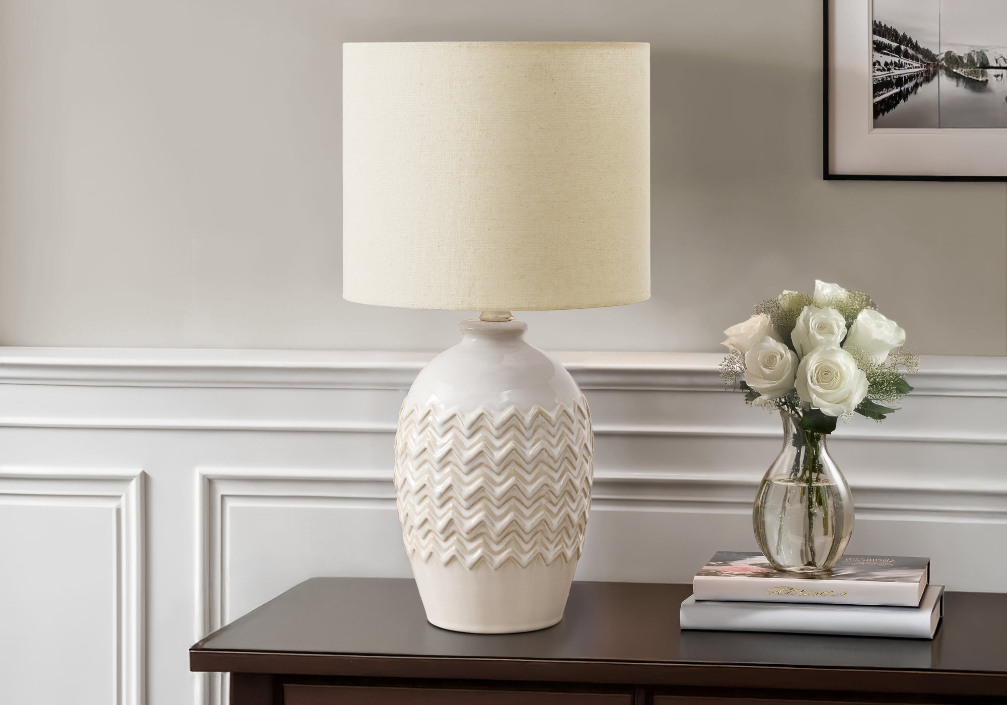 MN-179859    Lighting, Table Lamp, 19"H, Ivory Ceramic, Ivory / Cream Shade, Transitional