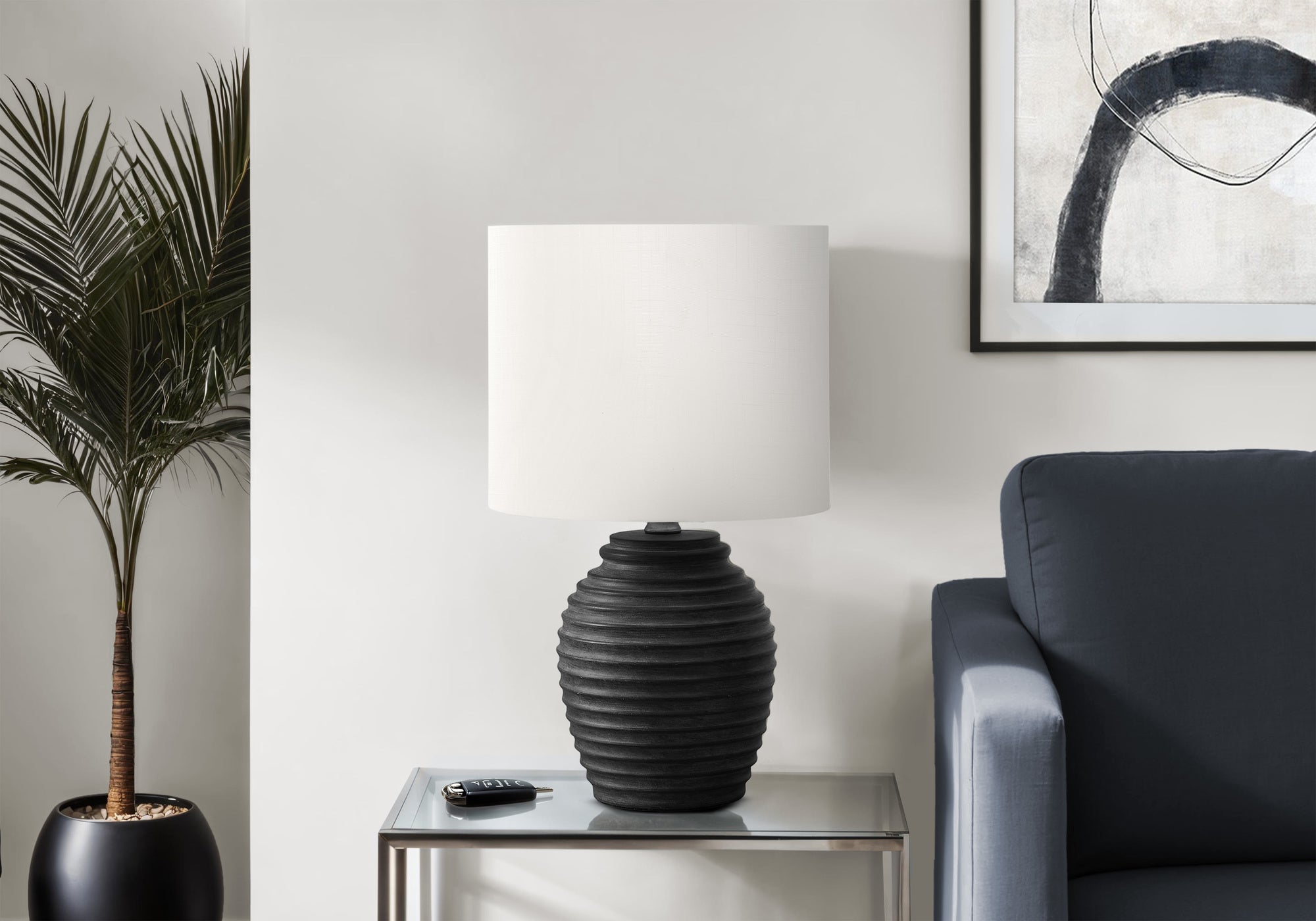 MN-189863    Lighting, 17"H, Table Lamp, Black Resin, Ivory / Cream Shade