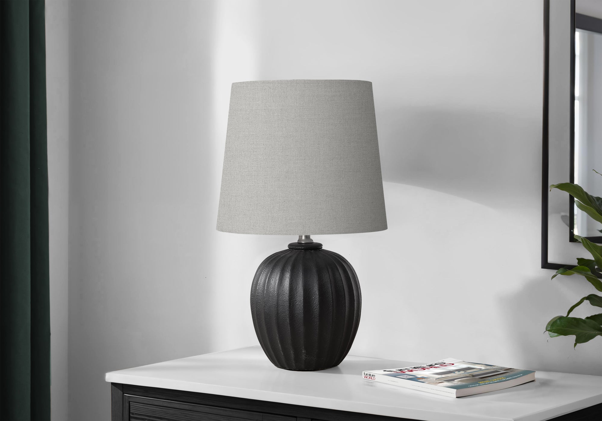 MN-229868    Lighting, 19"H, Table Lamp, Black Resin, Grey Shade, Transitional