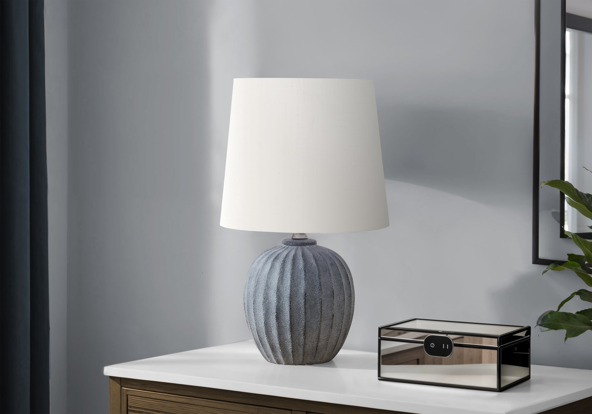 MN-239869    Lighting, 19"H, Table Lamp, Grey Resin, Ivory / Cream Shade, Transitional