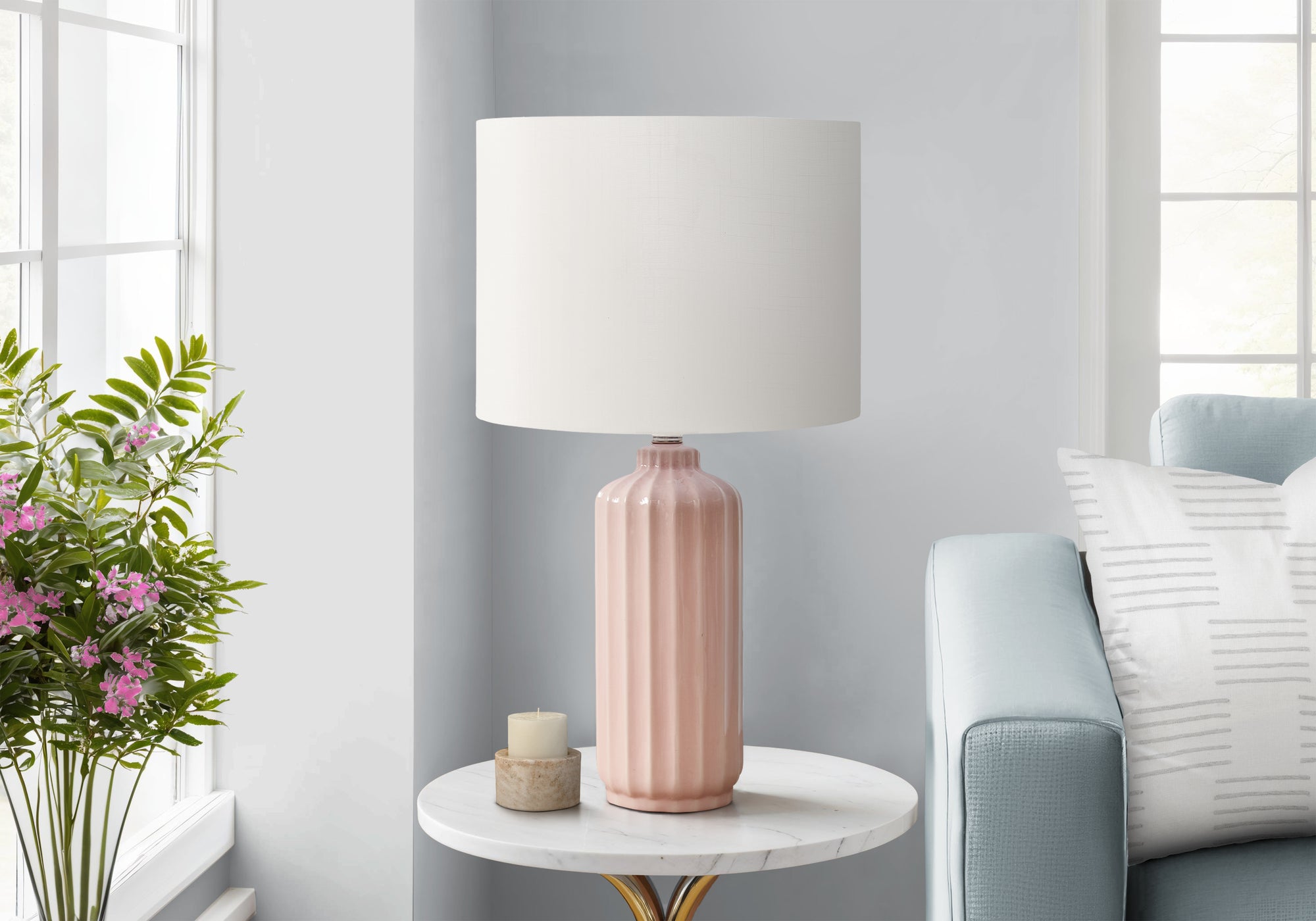 MN-259871    Lighting, 23"H, Table Lamp, Pink Ceramic, Ivory / Cream Shade, Contemporary, Modern