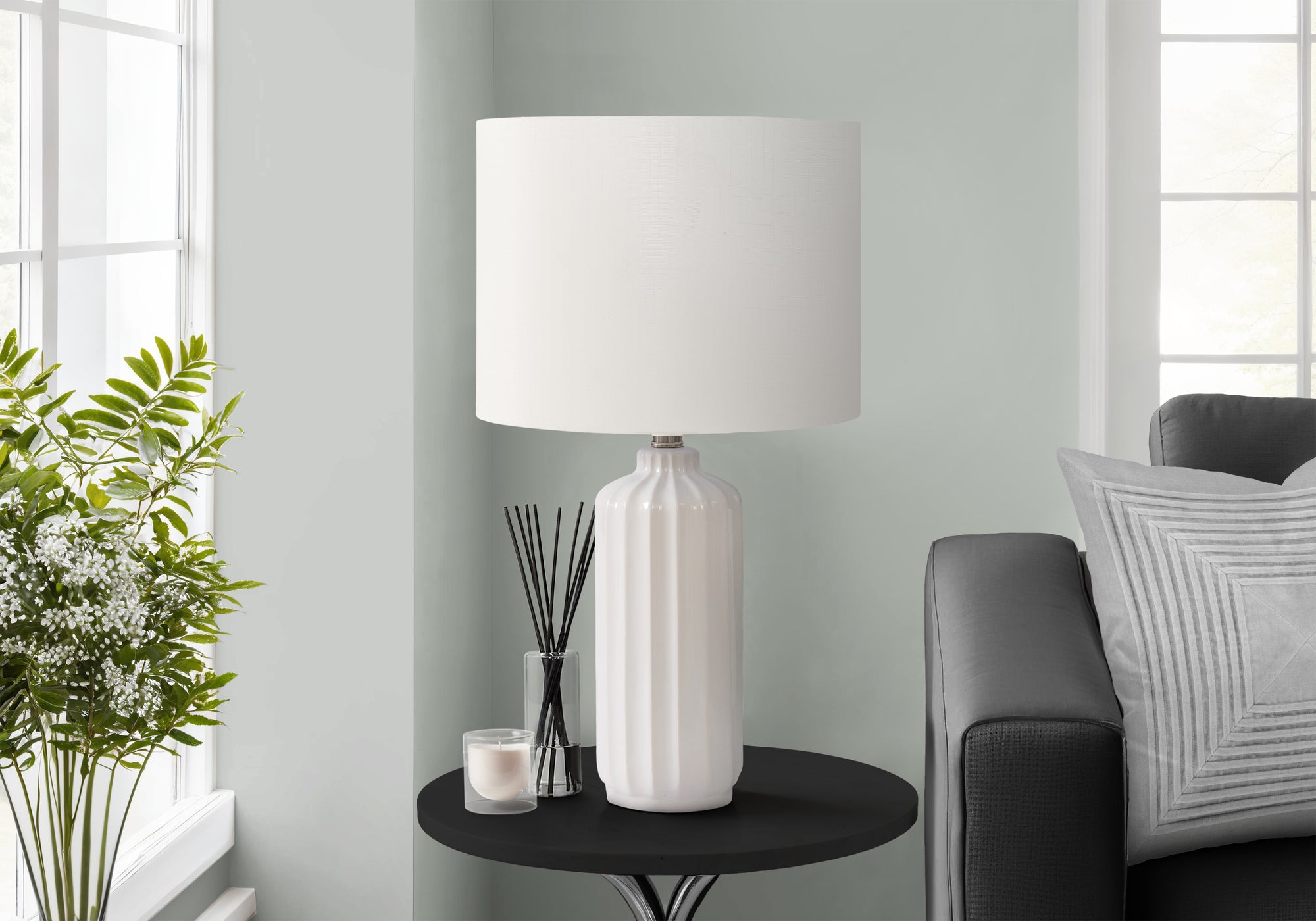 MN-279873    Lighting, 23"H, Table Lamp, Cream Ceramic, Ivory / Cream Shade, Contemporary, Modern