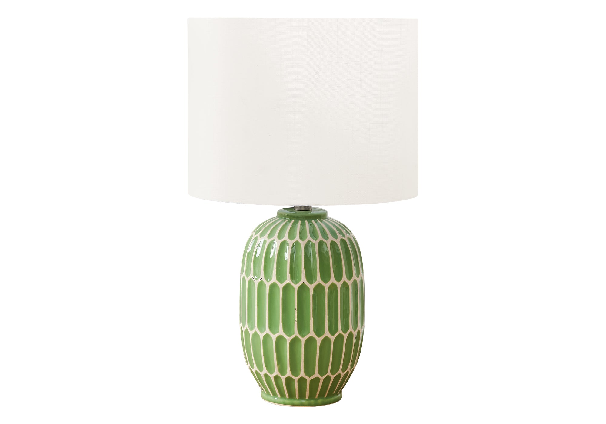 MN-299877    Lighting, 22"H, Table Lamp, Green Ceramic, Ivory / Cream Shade, Contemporary, Modern