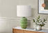 MN-299877    Lighting, 22"H, Table Lamp, Green Ceramic, Ivory / Cream Shade, Contemporary, Modern