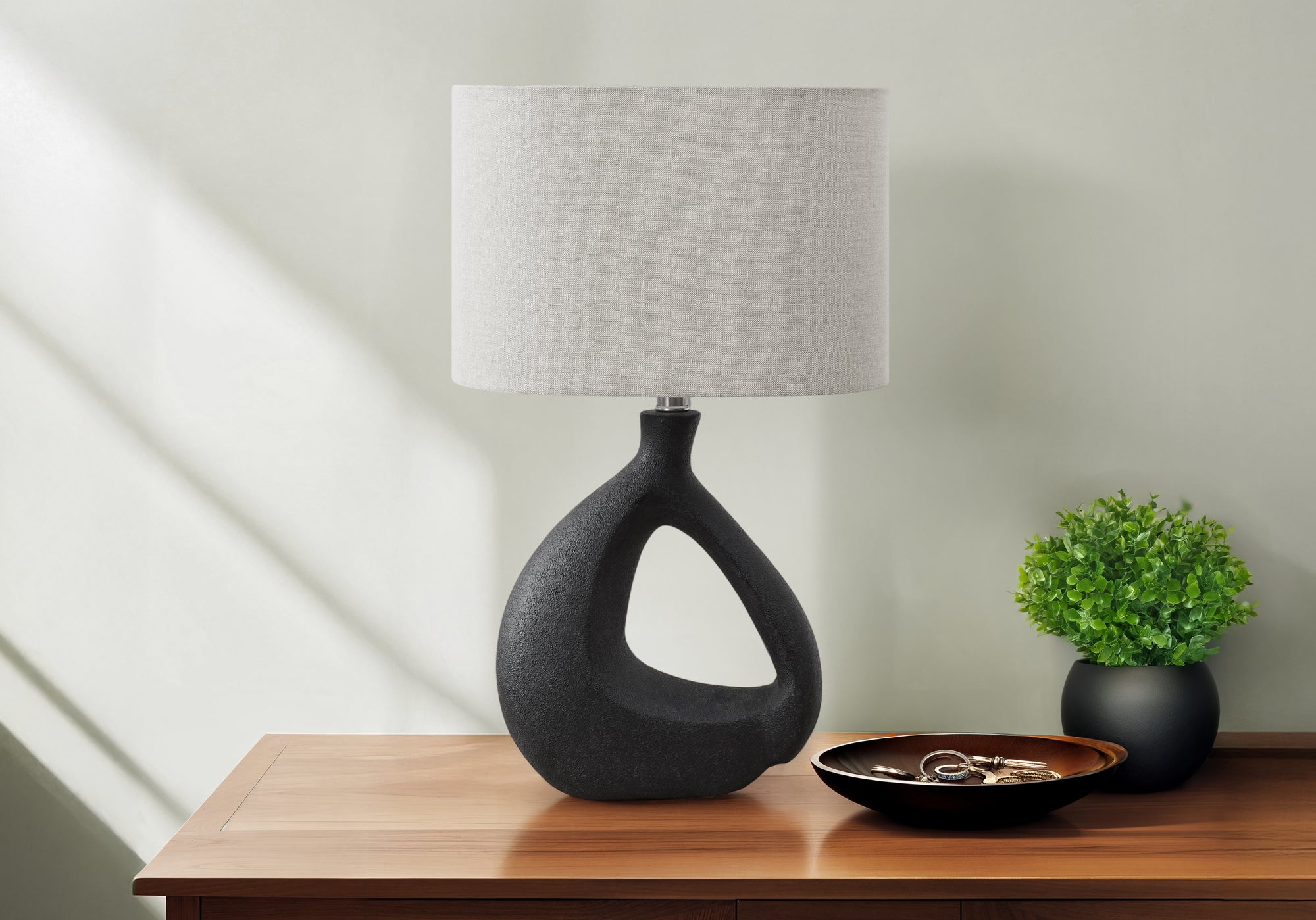 MN-G319881    Lighting, 23"H, Table Lamp, Black Resin, Grey Shade, Contemporary, Modern