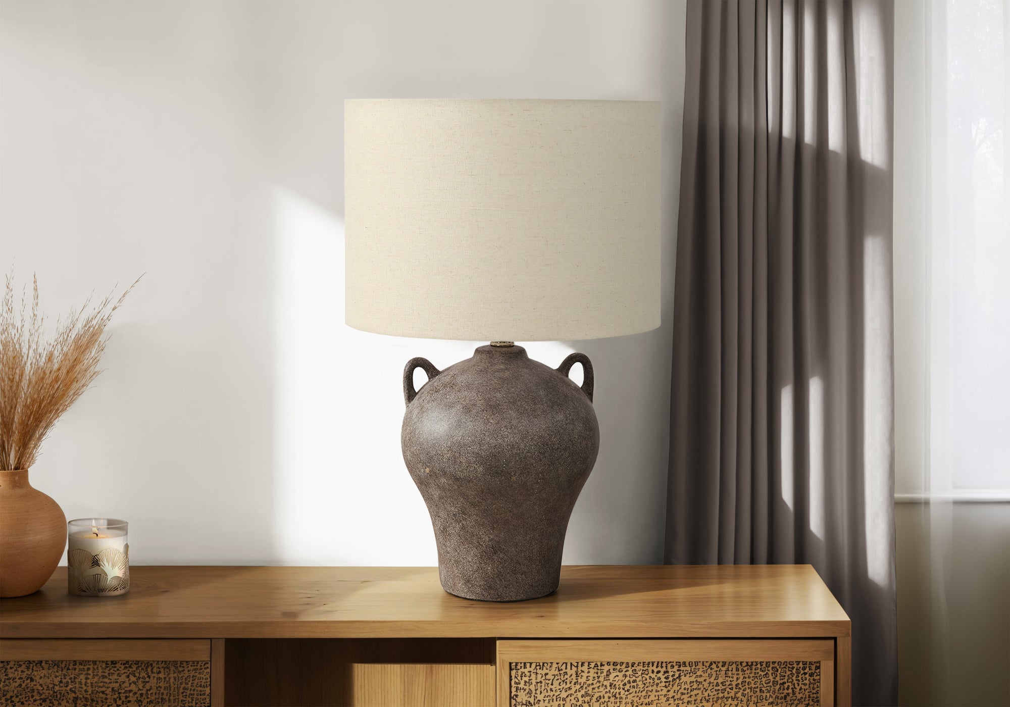 MN-339883    Lighting, 22"H, Table Lamp, Brown Ceramic, Beige Shade, Transitional