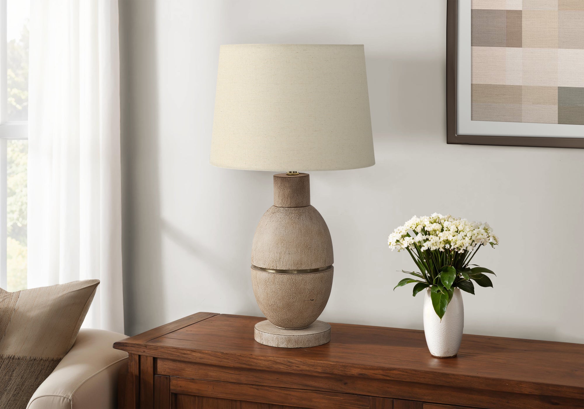 MN-359886    Lighting, 25"H, Table Lamp, Beige Resin, Beige Shade, Contemporary, Modern