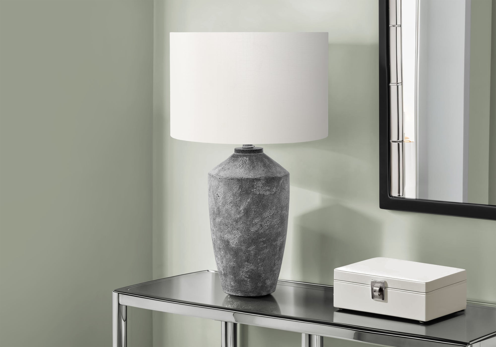 MN-389890    Lighting, 25"H, Table Lamp, Grey Concrete, Ivory / Cream Shade, Contemporary, Modern