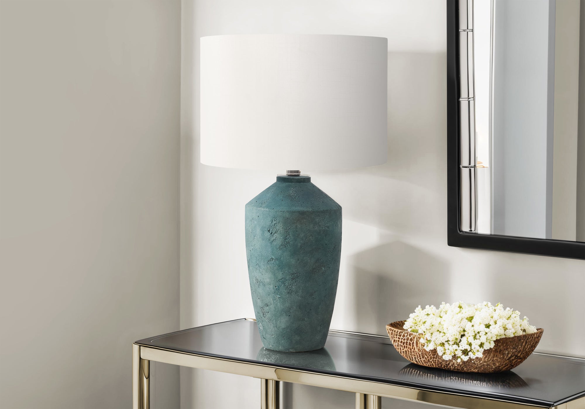 MN-399891    Lighting, 25"H, Table Lamp, Green Concrete, Ivory / Cream Shade, Contemporary, Modern