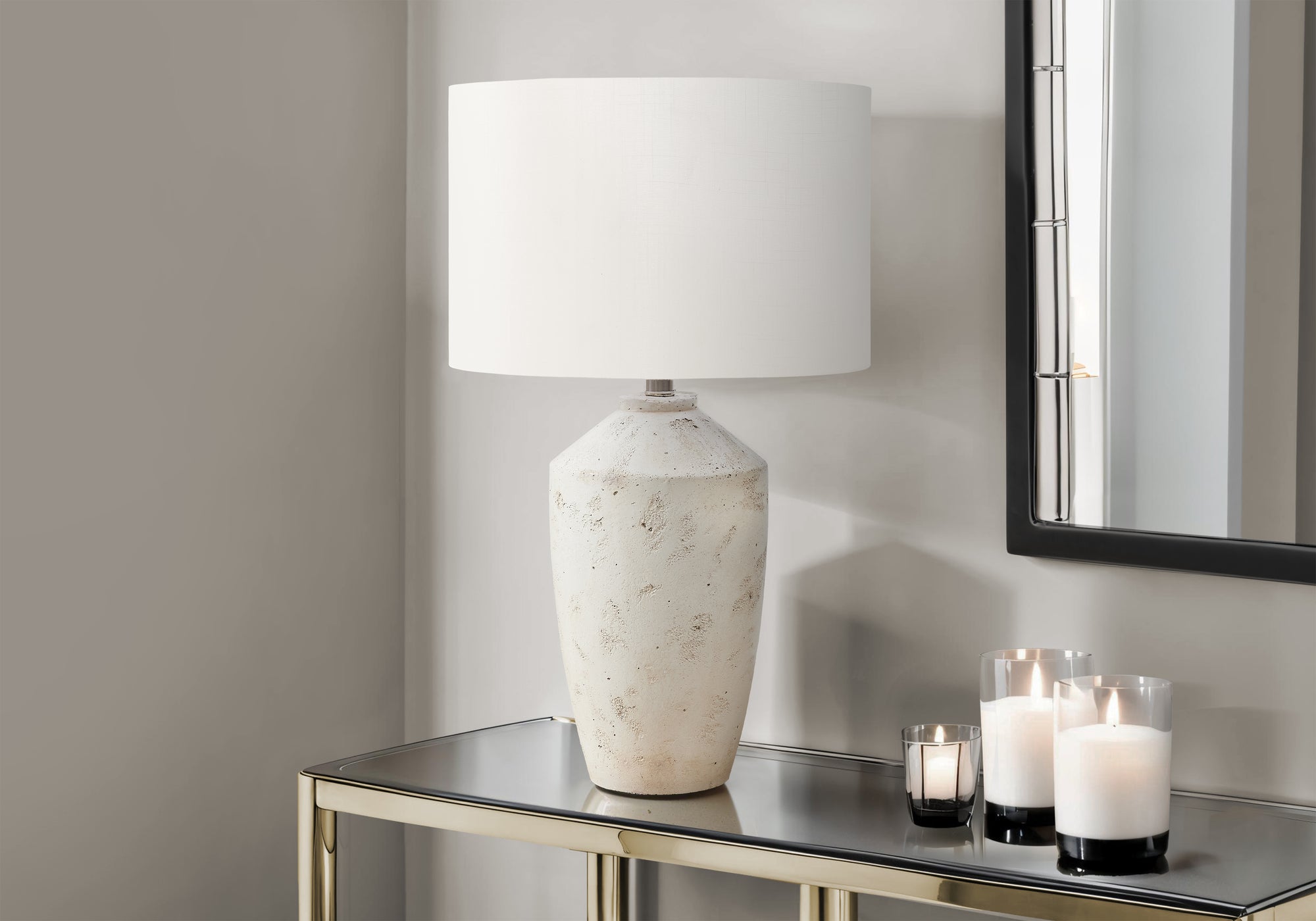 MN-409892    Lighting, 25"H, Table Lamp, Ivory Concrete, Ivory / Cream Shade, Contemporary, Modern
