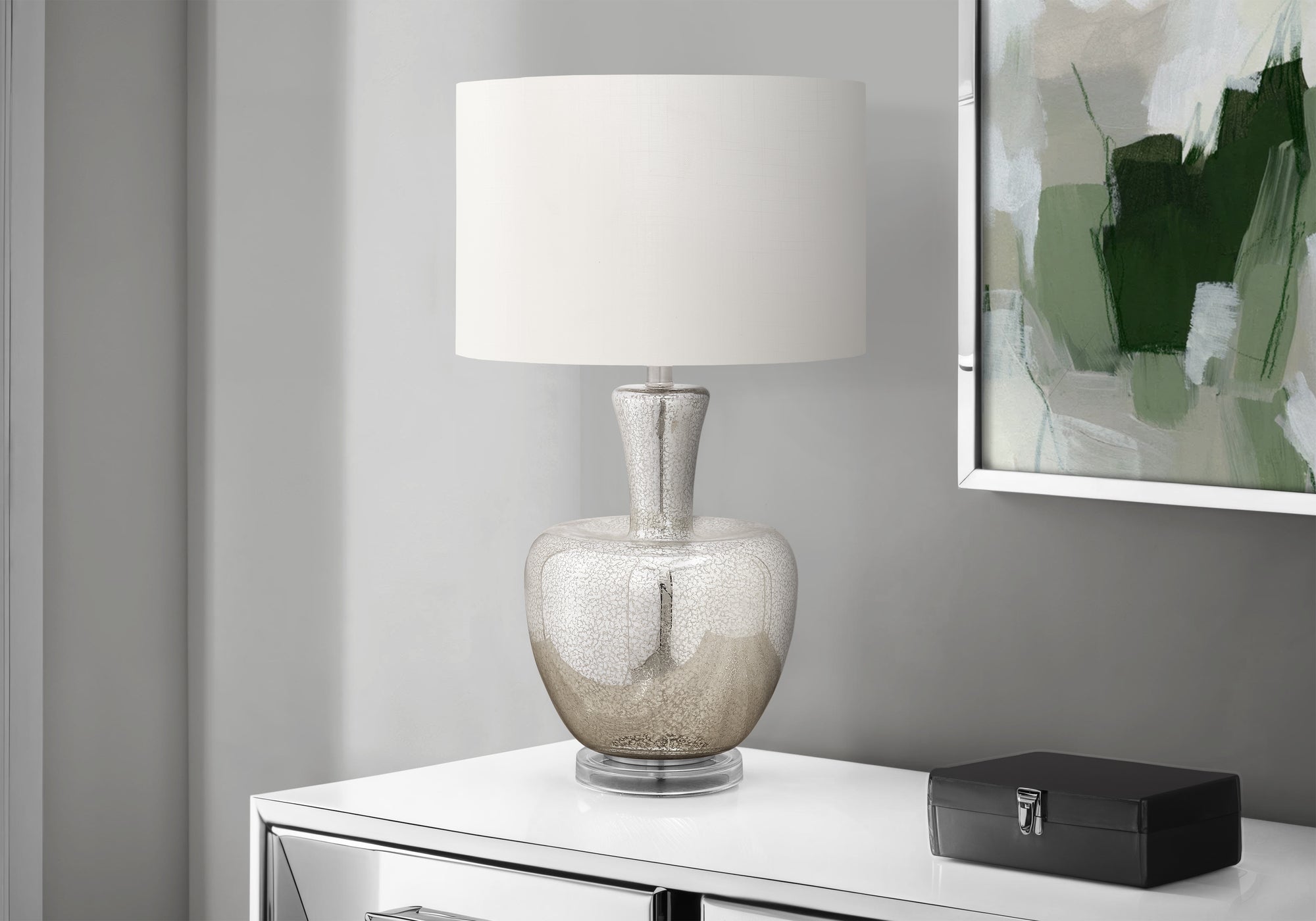 MN-429897    Lighting, 26"H, Table Lamp, Silver Glass, Ivory / Cream Shade, Contemporary, Modern