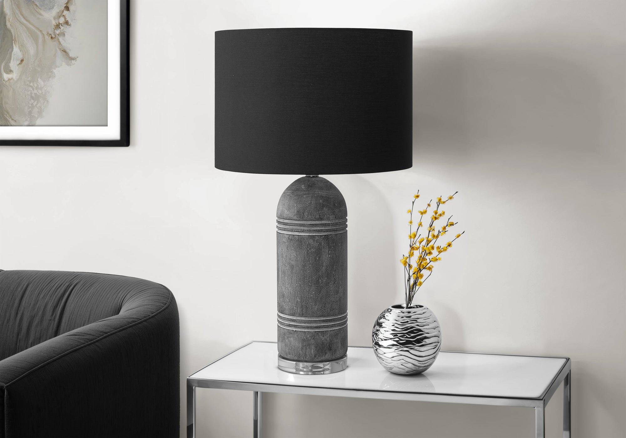 MN-S509914    Lighting, 28"H, Table Lamp, Grey Resin, Black Shade, Contemporary, Modern