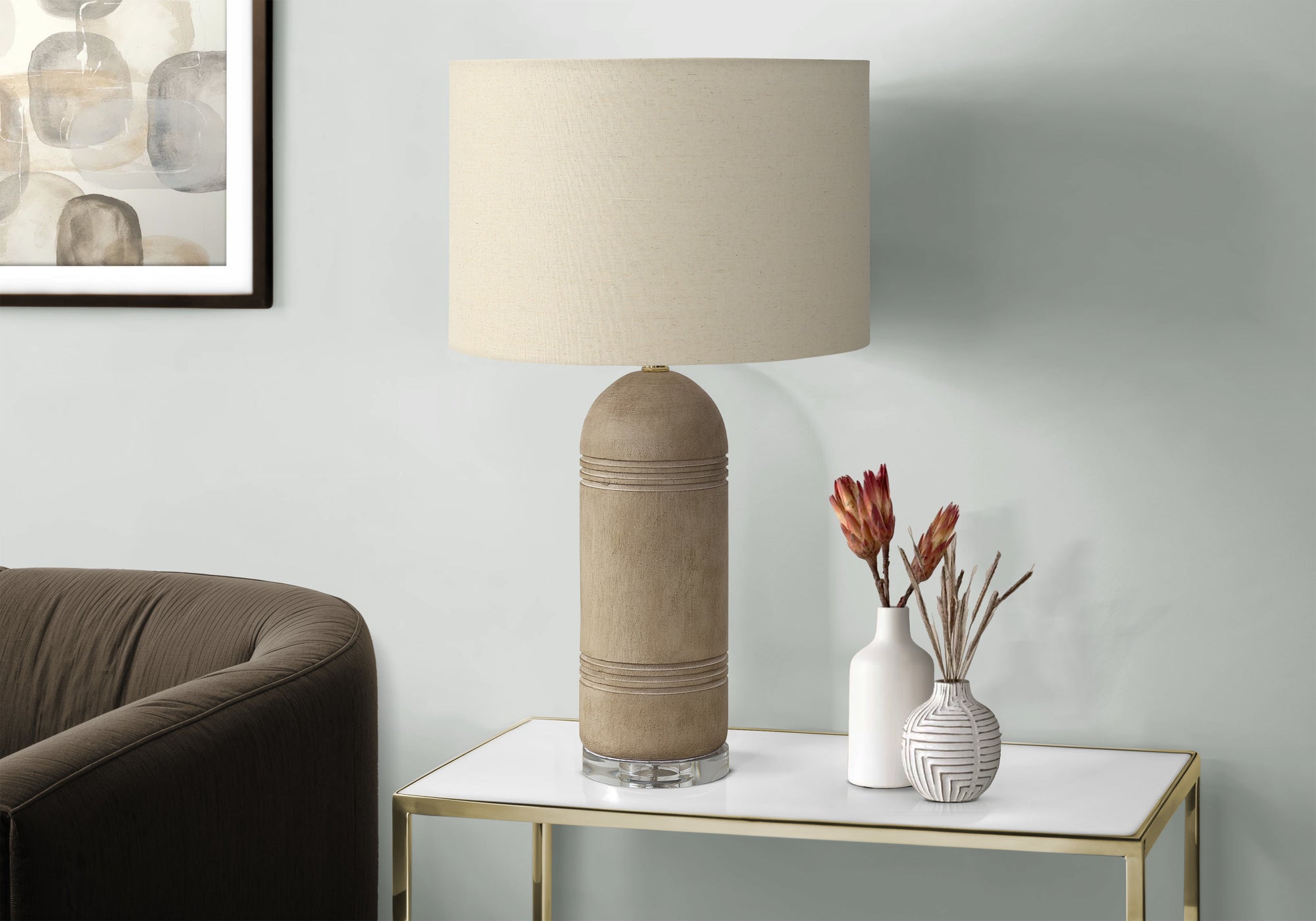 MN-S509915    Lighting, 28"H, Table Lamp, Brown Resin, Beige Shade, Contemporary, Modern