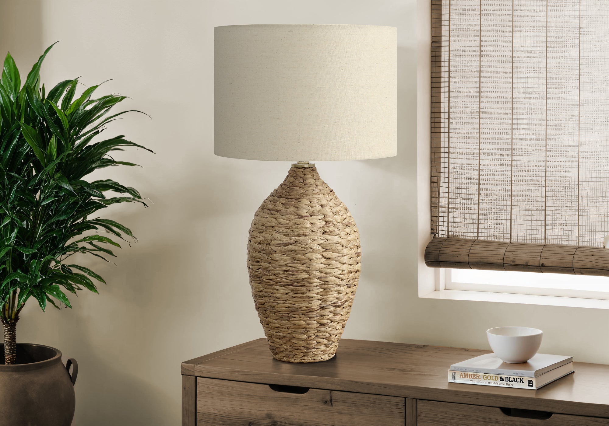 MN-Z529917    Lighting, 30"H, Natural Rattan, Beige Shade, Transitional