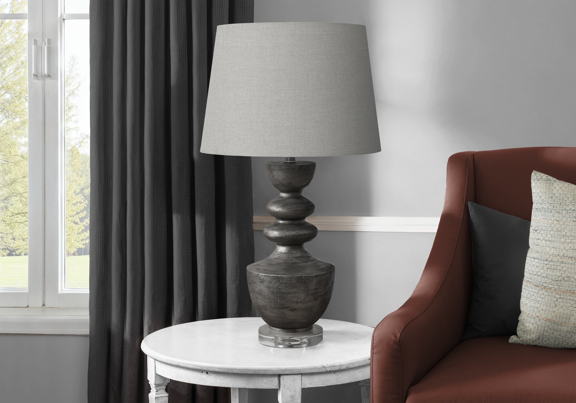 MN-569922    Lighting, 28"H, Table Lamp, Grey Resin, Grey Shade, Transitional