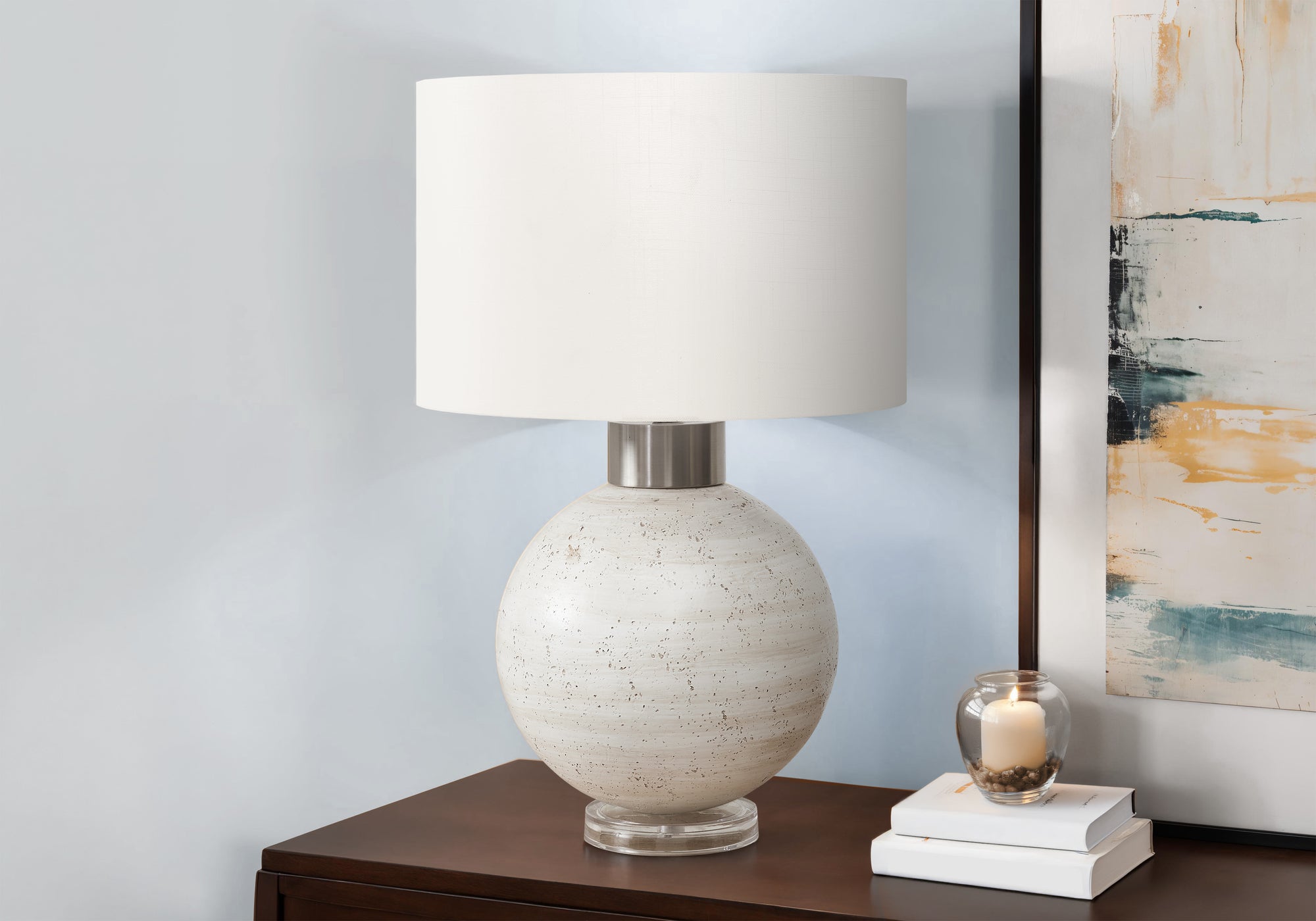 MN-599929    Lighting, Table Lamp, 27"H, Beige Resin, Ivory / Cream Shade, Contemporary