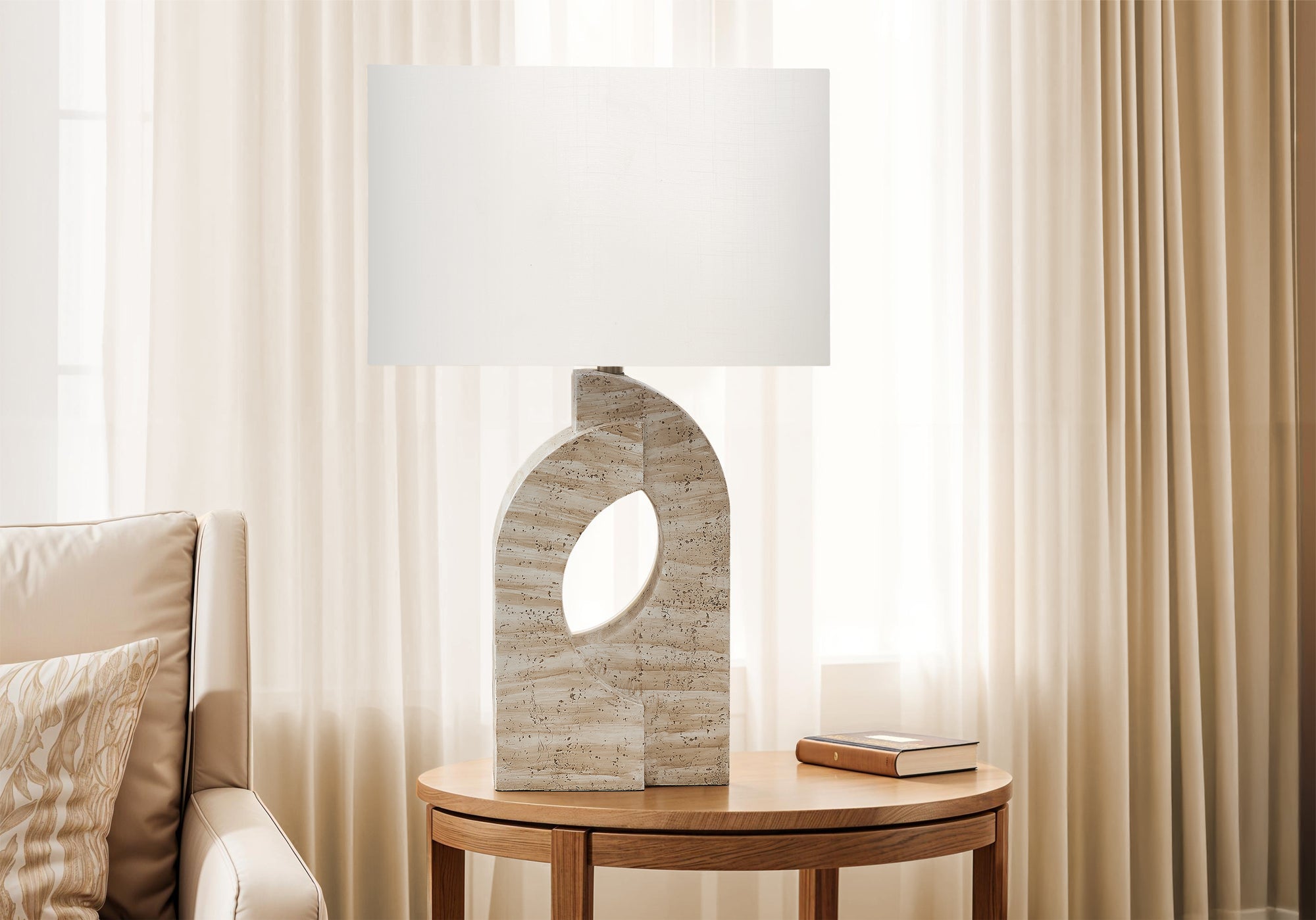MN-609930    Lighting, 28"H, Table Lamp, Beige Resin, Ivory / Cream Shade, Contemporary