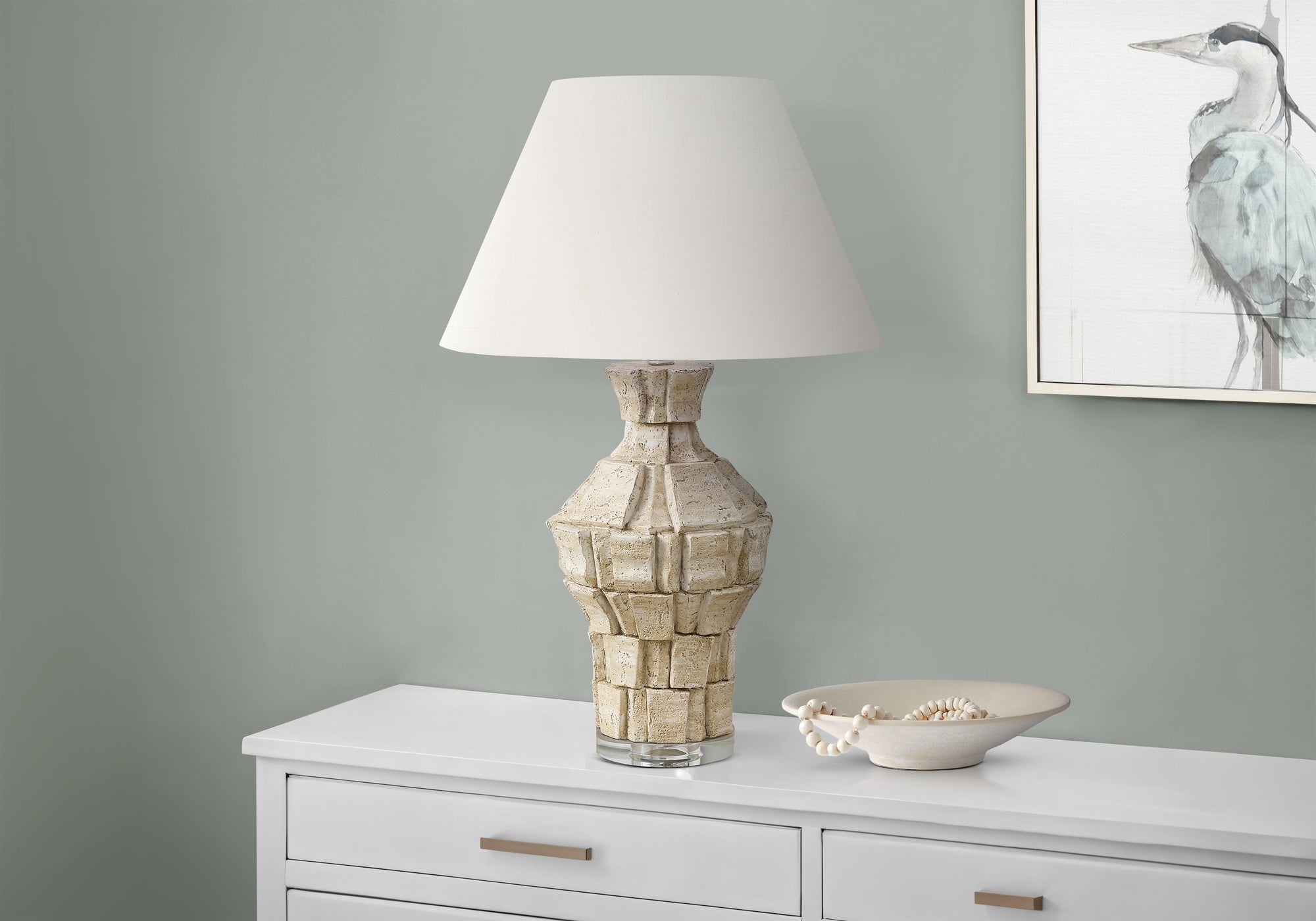 MN-629934    Lighting, 28"H, Table Lamp, Beige Resin, Ivory / Cream Shade, Contemporary, Modern