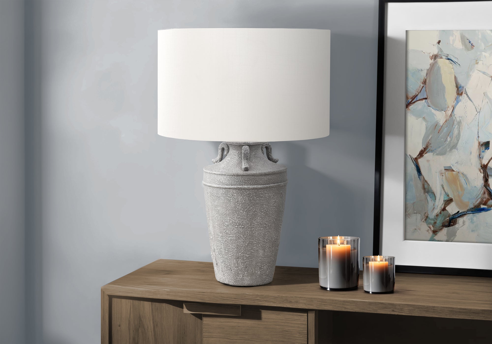 MN-669939    Lighting, 28"H, Table Lamp, Grey Ceramic, Ivory / Cream Shade, Transitional