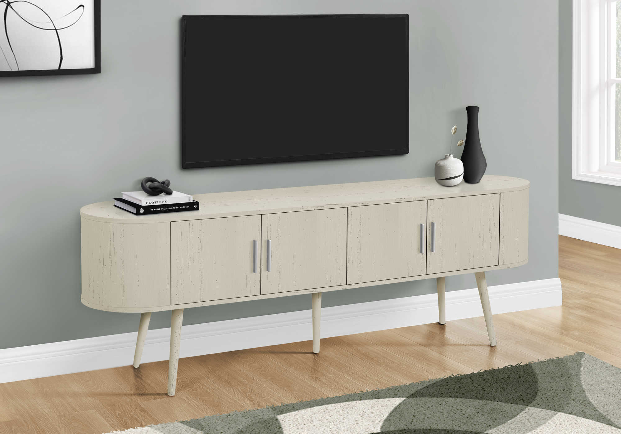 MN-122799 - TV STAND - 72"L / ANTIQUE WHITE WITH 4 DOORS