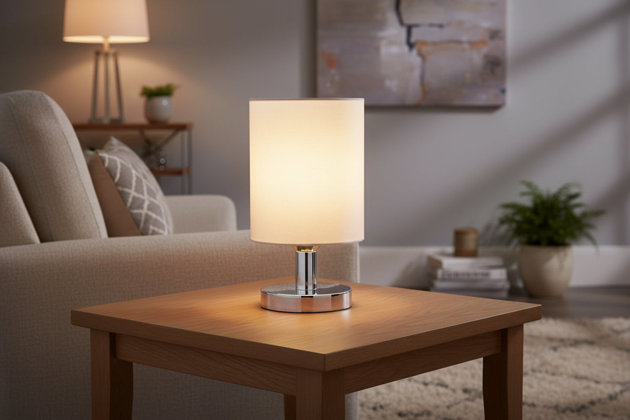 JL  TL 0401 Table Lamp, LED bulb, Chrome & White Frosted Glass