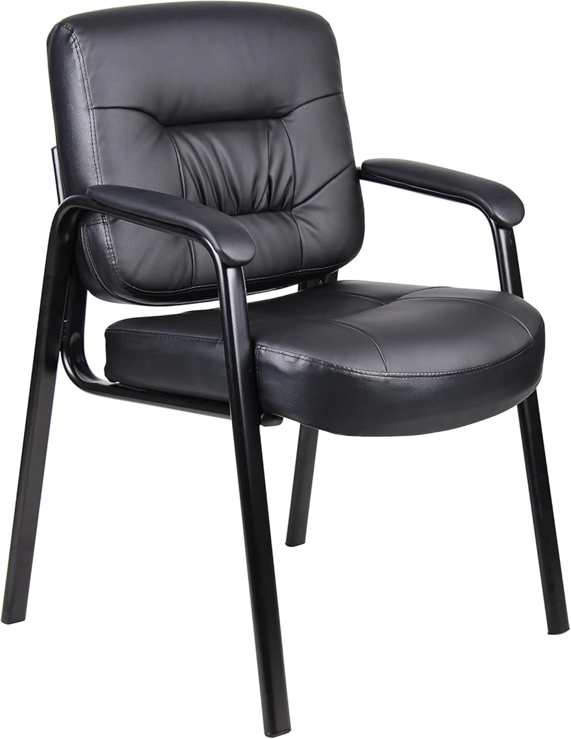 JL-1018 Chair, Soft Black Faux Leather Seat and Back, Black Metal Frame