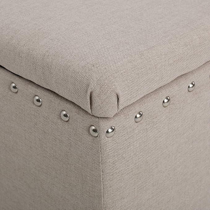 JL-54 Storage Bench, Beige, 41" Wide, Polyester Fabric, Decorative Studs