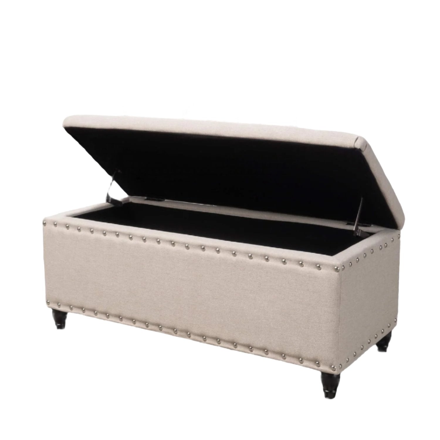 JL-54 Storage Bench, Beige, 41" Wide, Polyester Fabric, Decorative Studs