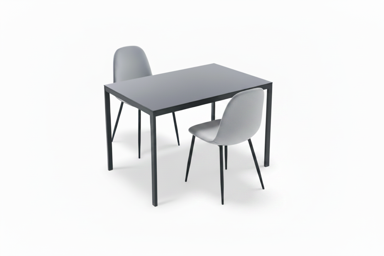 JL  0626BL Dining Table, Black Glass Top, Black Metal Frame, 44" x 30"