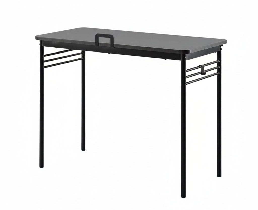 JL-0714B Student Desk, 40" Wide, Black Top, Black Metal Frame, Side Storage Hooks