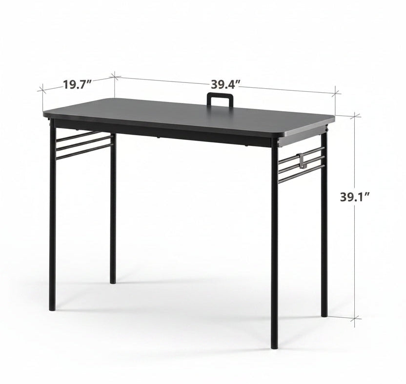JL-0714B Student Desk, 40" Wide, Black Top, Black Metal Frame, Side Storage Hooks