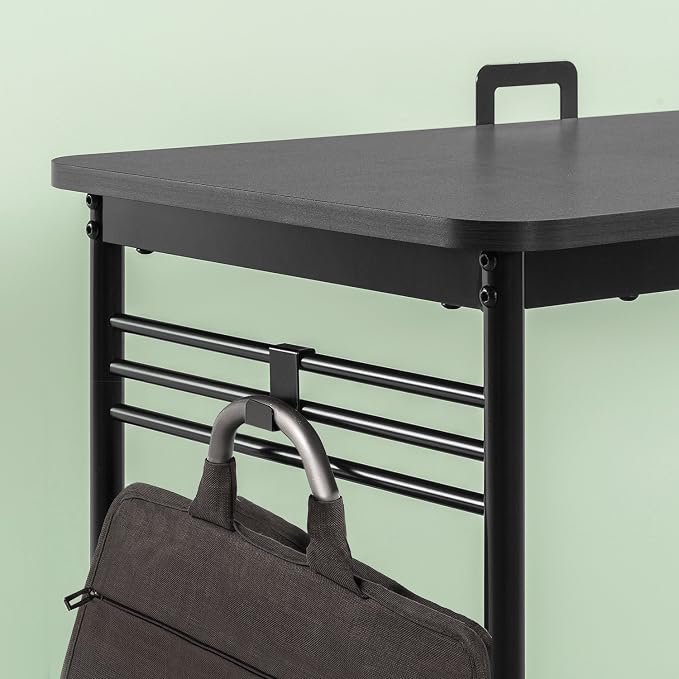 JL-0714B Student Desk, 40" Wide, Black Top, Black Metal Frame, Side Storage Hooks