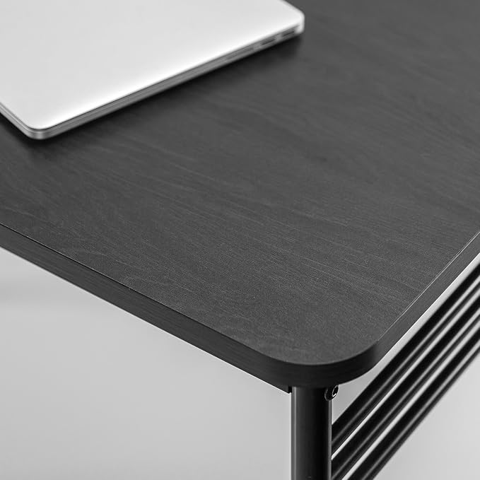 JL-0714B Student Desk, 40" Wide, Black Top, Black Metal Frame, Side Storage Hooks