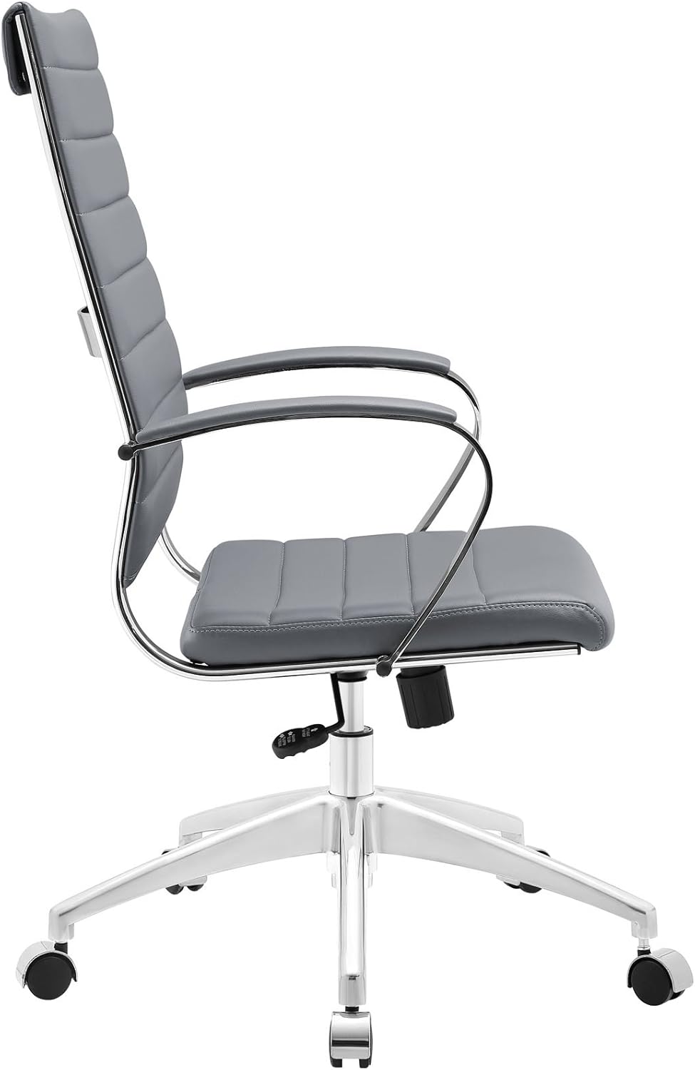 JL-1025 Office Chair, Grey, Faux Leather, Ribbed High Back, Adjustable Height, Swivel, Chrome Base and Arms