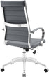 JL-1025 Office Chair, Grey, Faux Leather, Ribbed High Back, Adjustable Height, Swivel, Chrome Base and Arms