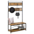 JL-1915 Hall Tree, Brown Wood Panels, Metal Frame, Shoe Storage, Coat Storage, 7 Hooks
