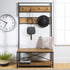 JL-1915 Hall Tree, Brown Wood Panels, Metal Frame, Shoe Storage, Coat Storage, 7 Hooks