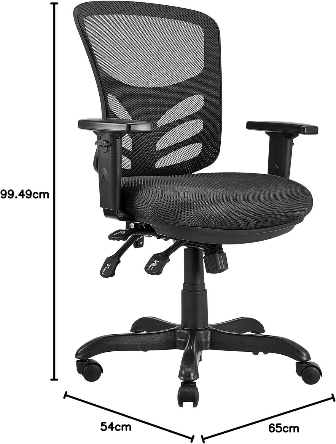 JL-1024 Office Chair, Black, Mesh, Adjustable Seat, Armrests, and Lumbar Support, Commercial Grade