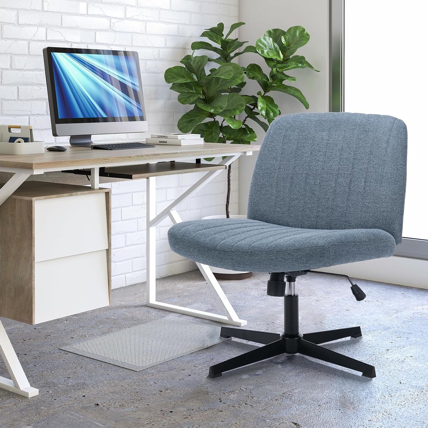 JL-0124BL Office Chair, Blue, Swivel, Armless, Cross Base