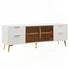 JL-1031 TV Stand, 60" Wide, 4 x White Decorative Slide out Drawers, 2 Glass Doors