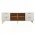JL-1031 TV Stand, 60" Wide, 4 x White Decorative Slide out Drawers, 2 Glass Doors