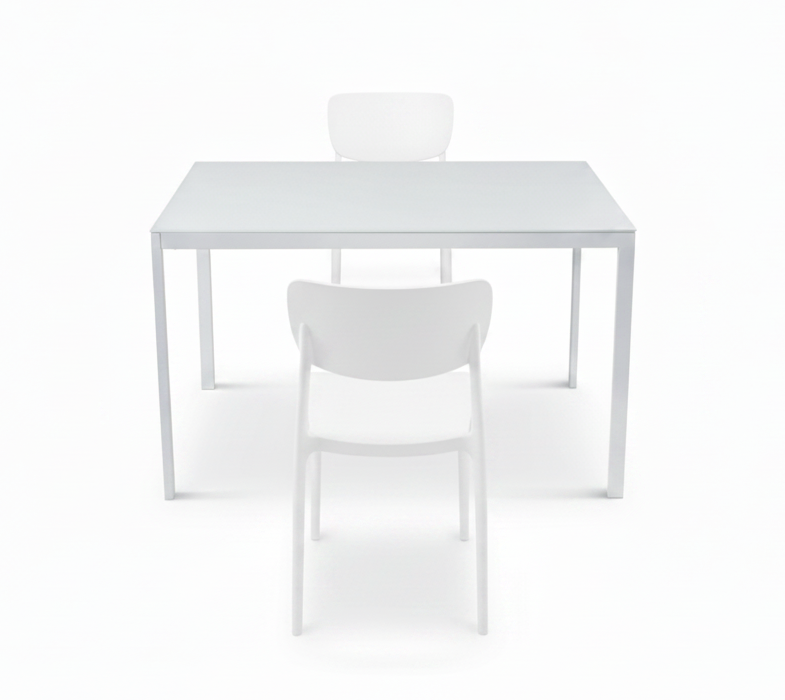 JL 0626WS Dining Set, 3 Pc, 30" x 30" Table, White Glass Top, White Acrilic Chairs, White Metal Frame
