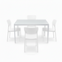 JL 0626WL Dining Set, 5 Pc, 44" x 30" Table, White Glass Top, White Acrilic Chairs, White Metal Frame