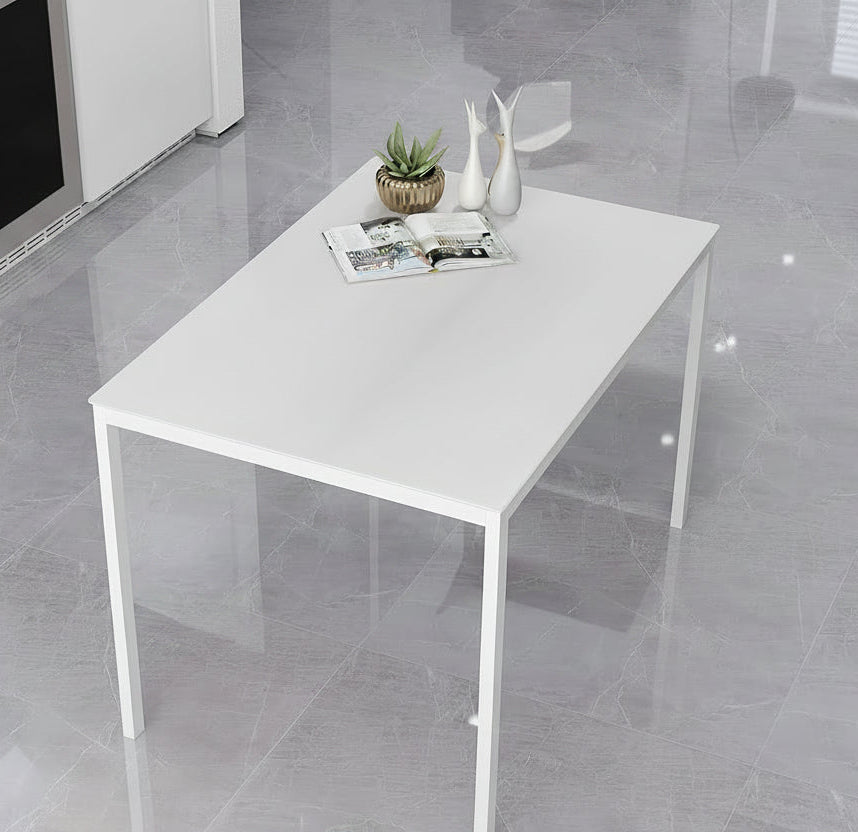 JL  0626WL Dining Table, White Glass Top, White Metal Frame, 44" x 30"